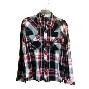 Venzulia   Men Snap Down Plaid Shirt Sz M